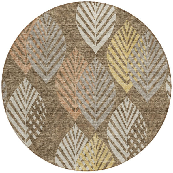 Homeroots 3' Artichoke Green Floral Area Rug - Washable, Durable, Ideal For Indoor & Outdoor Spaces 8' Round Polyester 584412