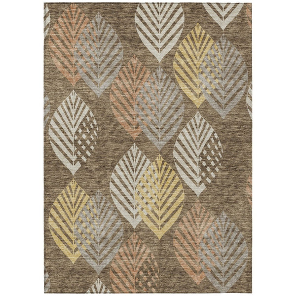 HomeRoots 9' Floral Area Rug in Chocolate Beige and Gray - Durable, Washable, Perfect for Home or Patio Decor 9' X 12' 584414