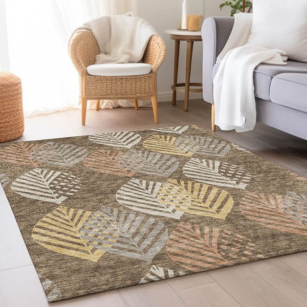 Homeroots 3' Artichoke Green Floral Area Rug - Washable, Durable, Ideal For Indoor & Outdoor Spaces 9' X 12' Polyester 584414