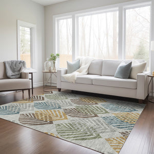 Homeroots 3' Artichoke Green Floral Area Rug - Washable, Durable, Ideal For Indoor & Outdoor Spaces 3' X 5' Polyester 584416