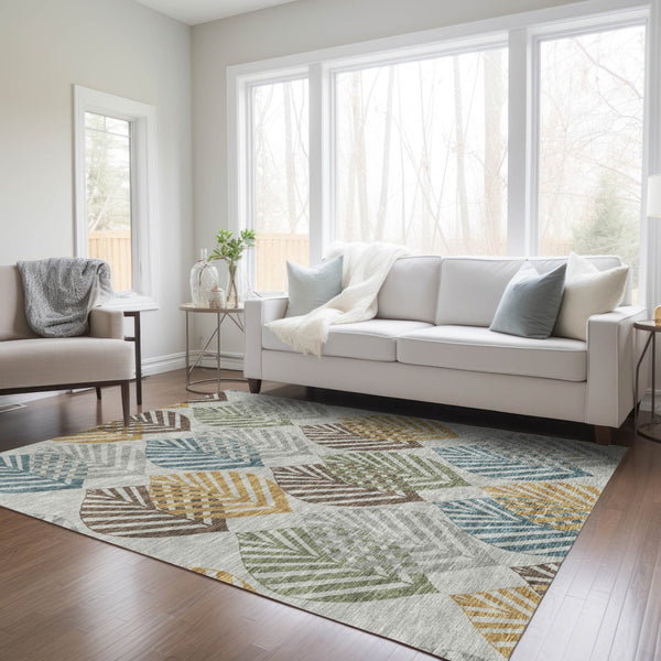 Homeroots 3' Artichoke Green Floral Area Rug - Washable, Durable, Ideal For Indoor & Outdoor Spaces 3' X 5' Polyester 584416