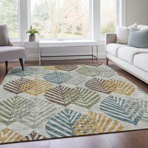 Homeroots 3' Artichoke Green Floral Area Rug - Washable, Durable, Ideal For Indoor & Outdoor Spaces 5' X 8' Polyester 584417