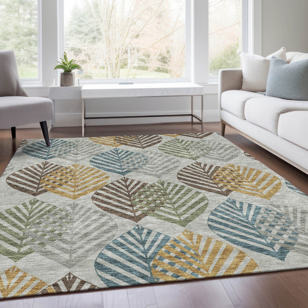 Homeroots 3' Artichoke Green Floral Area Rug - Washable, Durable, Ideal For Indoor & Outdoor Spaces 5' X 8' Polyester 584417