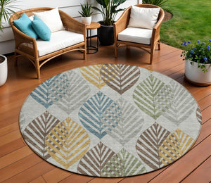 Homeroots 3' Artichoke Green Floral Area Rug - Washable, Durable, Ideal For Indoor & Outdoor Spaces 8' Round Polyester 584418