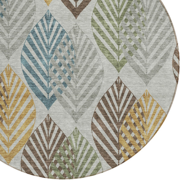 Homeroots 3' Artichoke Green Floral Area Rug - Washable, Durable, Ideal For Indoor & Outdoor Spaces 8' Round Polyester 584418