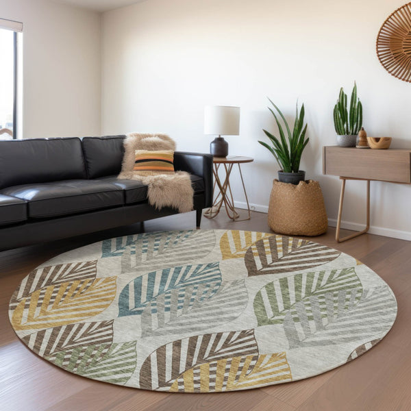 Homeroots 3' Artichoke Green Floral Area Rug - Washable, Durable, Ideal For Indoor & Outdoor Spaces 8' Round Polyester 584418