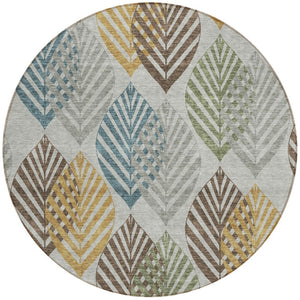 Homeroots 3' Artichoke Green Floral Area Rug - Washable, Durable, Ideal For Indoor & Outdoor Spaces 8' Round Polyester 584418