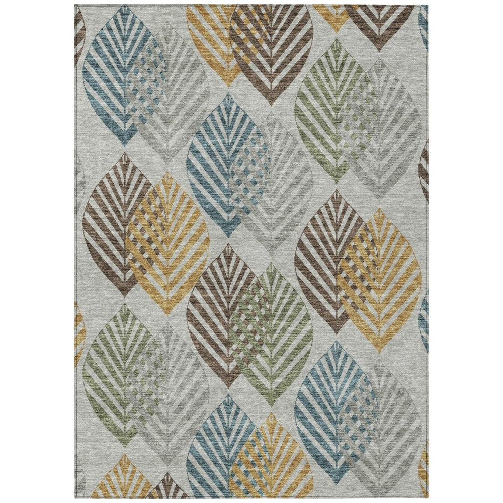 HomeRoots 9' Durable Floral Washable Area Rug in Gray-Silver and Teal Blue for Indoor and Outdoor Spaces 9' X 12' 584420