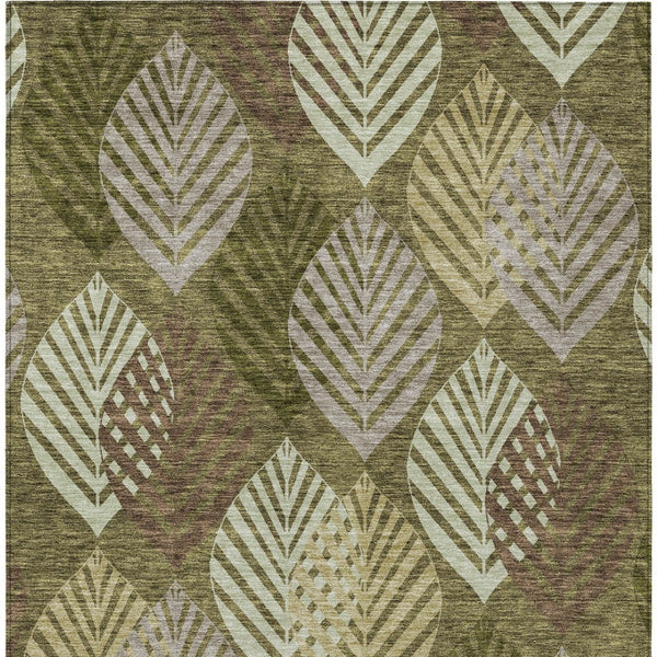 Homeroots 3' Artichoke Green Floral Area Rug - Washable, Durable, Ideal For Indoor & Outdoor Spaces 3' X 5' Polyester 584422