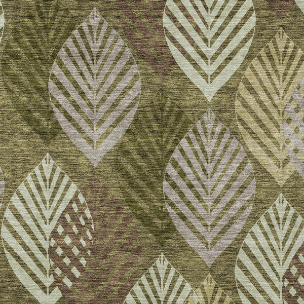 Homeroots 3' Artichoke Green Floral Area Rug - Washable, Durable, Ideal For Indoor & Outdoor Spaces 3' X 5' Polyester 584422