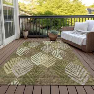 Homeroots 3' Artichoke Green Floral Area Rug - Washable, Durable, Ideal For Indoor & Outdoor Spaces 5' X 8' Polyester 584423