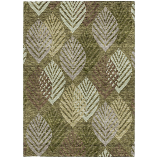Homeroots 3' Artichoke Green Floral Area Rug - Washable, Durable, Ideal For Indoor & Outdoor Spaces 5' X 8' Polyester 584423