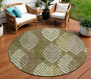 Homeroots 3' Artichoke Green Floral Area Rug - Washable, Durable, Ideal For Indoor & Outdoor Spaces 8' Round Polyester 584424