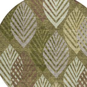 Homeroots 3' Artichoke Green Floral Area Rug - Washable, Durable, Ideal For Indoor & Outdoor Spaces 8' Round Polyester 584424