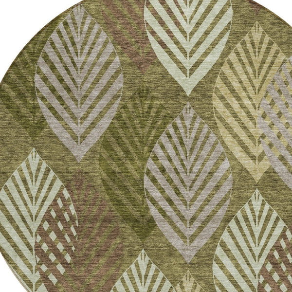 Homeroots 3' Artichoke Green Floral Area Rug - Washable, Durable, Ideal For Indoor & Outdoor Spaces 8' Round Polyester 584424