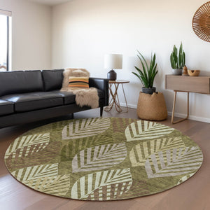 Homeroots 3' Artichoke Green Floral Area Rug - Washable, Durable, Ideal For Indoor & Outdoor Spaces 8' Round Polyester 584424