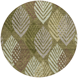 Homeroots 3' Artichoke Green Floral Area Rug - Washable, Durable, Ideal For Indoor & Outdoor Spaces 8' Round Polyester 584424