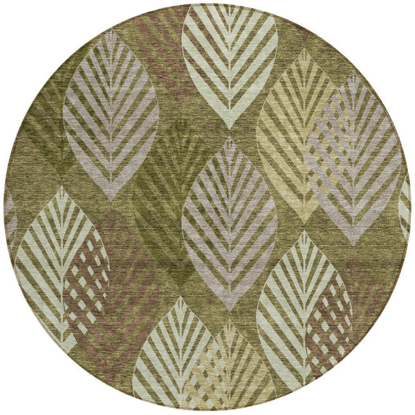 Homeroots 3' Artichoke Green Floral Area Rug - Washable, Durable, Ideal For Indoor & Outdoor Spaces 8' Round Polyester 584424