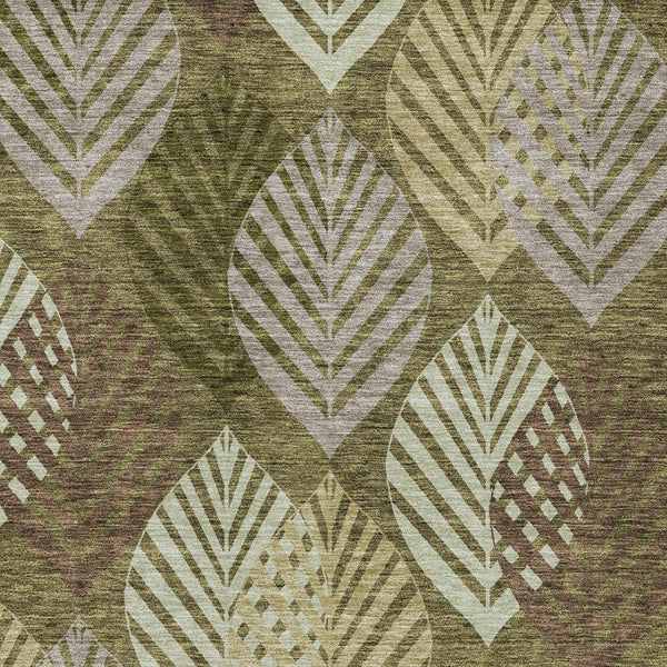 Homeroots 3' Artichoke Green Floral Area Rug - Washable, Durable, Ideal For Indoor & Outdoor Spaces 8' X 10' Polyester 584425