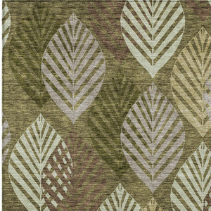 Homeroots 3' Artichoke Green Floral Area Rug - Washable, Durable, Ideal For Indoor & Outdoor Spaces 9' X 12' Polyester 584426
