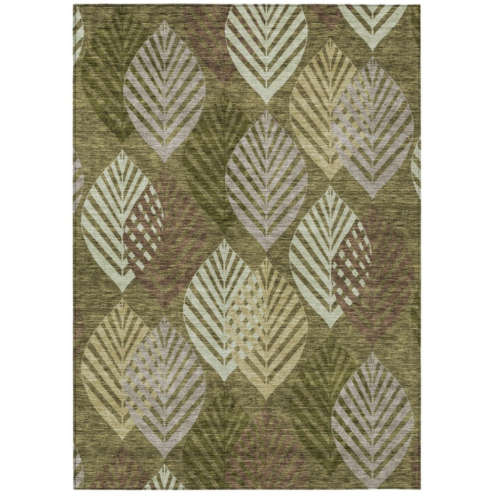 HomeRoots 5' Timeless Floral Area Rug in Olive Green and Gray - Washable, Durable, Ideal for Indoor/Outdoor Use 10' X 14' 584427
