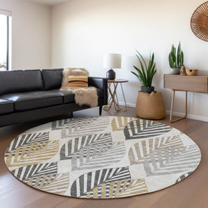 Homeroots 3' Artichoke Green Floral Area Rug - Washable, Durable, Ideal For Indoor & Outdoor Spaces 8' Round Polyester 584442