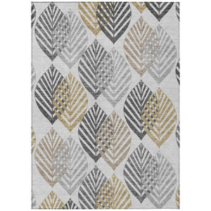 HomeRoots 9' Stylish Silver Gray and Gold Floral Area Rug – Durable, Washable Design for Indoor & Outdoor Use 9' X 12' 584444