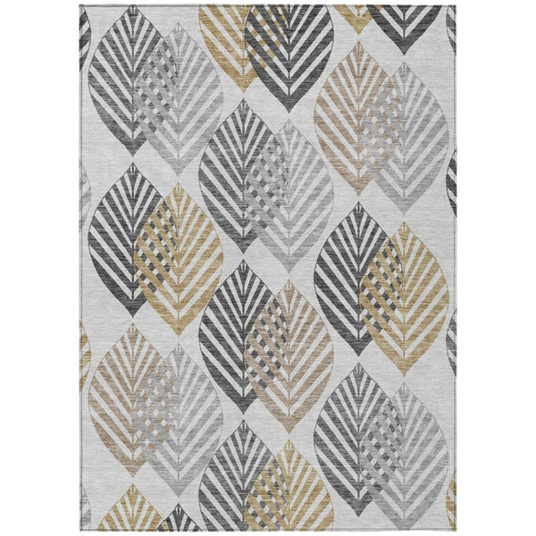 HomeRoots 9' Stylish Silver Gray and Gold Floral Area Rug – Durable, Washable Design for Indoor & Outdoor Use 9' X 12' 584444