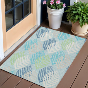 Homeroots 3' Artichoke Green Floral Area Rug - Washable, Durable, Ideal For Indoor & Outdoor Spaces 3' X 5' Polyester 584446