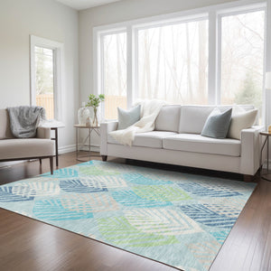 Homeroots 3' Artichoke Green Floral Area Rug - Washable, Durable, Ideal For Indoor & Outdoor Spaces 5' X 8' Polyester 584447