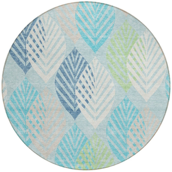 Homeroots 3' Artichoke Green Floral Area Rug - Washable, Durable, Ideal For Indoor & Outdoor Spaces 8' Round Polyester 584448