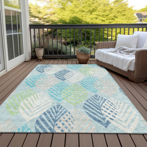 Homeroots 3' Artichoke Green Floral Area Rug - Washable, Durable, Ideal For Indoor & Outdoor Spaces 10' X 14' Polyester 584451