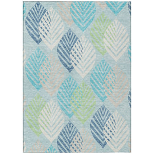 HomeRoots 5' Indoor Outdoor Teal Blue Floral Area Rug - Durable, Washable, Stain-Resistant for High-Traffic Use 10' X 14' 584451