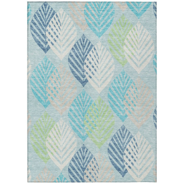 HomeRoots 5' Indoor Outdoor Teal Blue Floral Area Rug - Durable, Washable, Stain-Resistant for High-Traffic Use 10' X 14' 584451