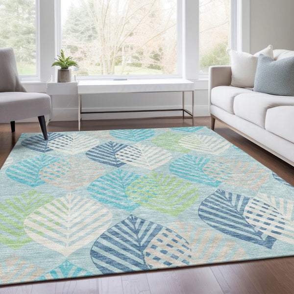 Homeroots 3' Artichoke Green Floral Area Rug - Washable, Durable, Ideal For Indoor & Outdoor Spaces 10' X 14' Polyester 584451