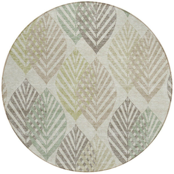 Homeroots 3' Artichoke Green Floral Area Rug - Washable, Durable, Ideal For Indoor & Outdoor Spaces 8' Round Polyester 584454