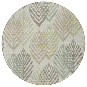 Homeroots 3' Artichoke Green Floral Area Rug - Washable, Durable, Ideal For Indoor & Outdoor Spaces 8' Round Polyester 584454