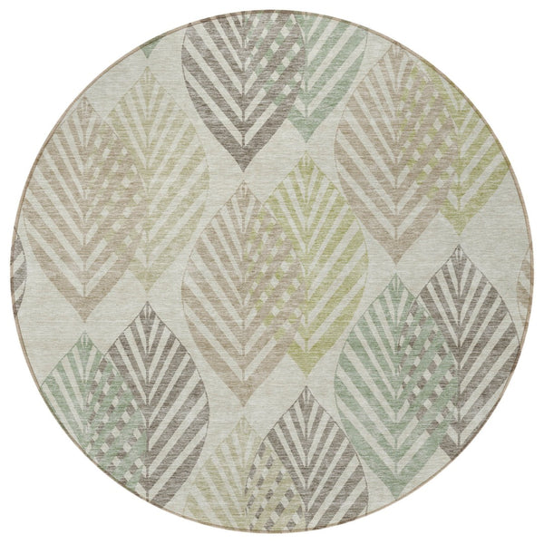Homeroots 3' Artichoke Green Floral Area Rug - Washable, Durable, Ideal For Indoor & Outdoor Spaces 8' Round Polyester 584454