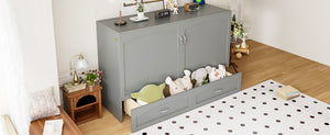 English Elm Queen Murphy Wall Bed with Drawers Usb Charging Ports Pulley Lift Mdf Cabinet Gray LP100671AAE-1