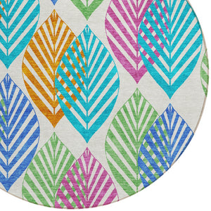 Homeroots 3' Artichoke Green Floral Area Rug - Washable, Durable, Ideal For Indoor & Outdoor Spaces 8' Round Polyester 584460