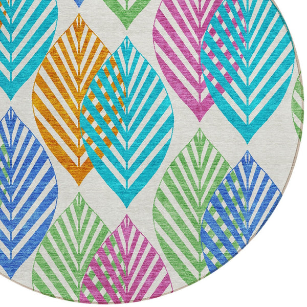 Homeroots 3' Artichoke Green Floral Area Rug - Washable, Durable, Ideal For Indoor & Outdoor Spaces 8' Round Polyester 584460