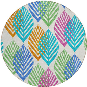 Homeroots 3' Artichoke Green Floral Area Rug - Washable, Durable, Ideal For Indoor & Outdoor Spaces 8' Round Polyester 584460