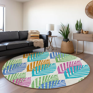 Homeroots 3' Artichoke Green Floral Area Rug - Washable, Durable, Ideal For Indoor & Outdoor Spaces 8' Round Polyester 584460