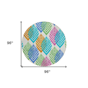 Homeroots 3' Artichoke Green Floral Area Rug - Washable, Durable, Ideal For Indoor & Outdoor Spaces 8' Round Polyester 584460