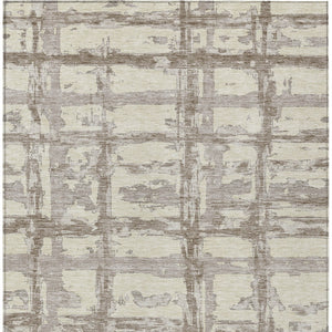 Homeroots 3' Stylish Beige Brown Taupe Striped Washable Area Rug For Indoor And Outdoor Comfort And Charm 3' X 5' Polyester 584464