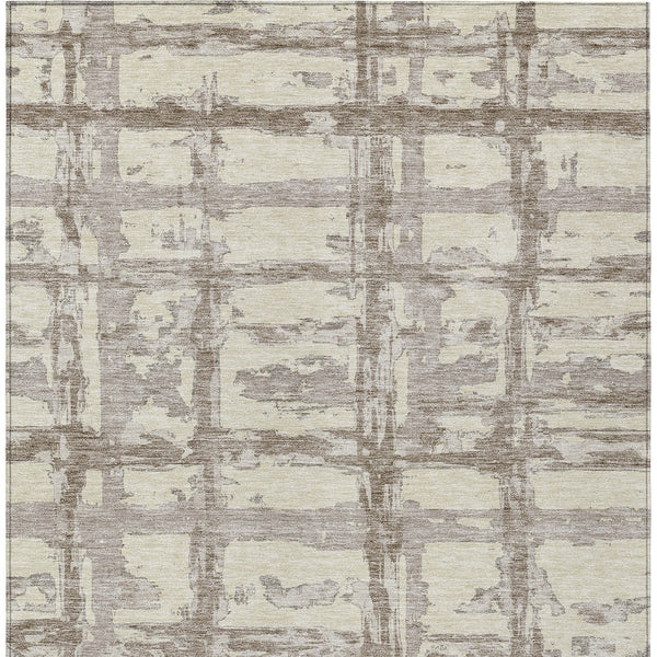 Homeroots 3' Stylish Beige Brown Taupe Striped Washable Area Rug For Indoor And Outdoor Comfort And Charm 3' X 5' Polyester 584464