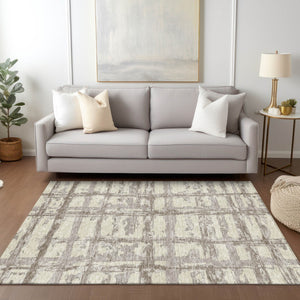 Homeroots 3' Stylish Beige Brown Taupe Striped Washable Area Rug For Indoor And Outdoor Comfort And Charm 3' X 5' Polyester 584464