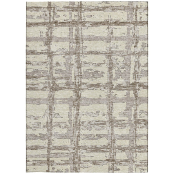 Homeroots 3' Stylish Beige Brown Taupe Striped Washable Area Rug For Indoor And Outdoor Comfort And Charm 5' X 8' Polyester 584465