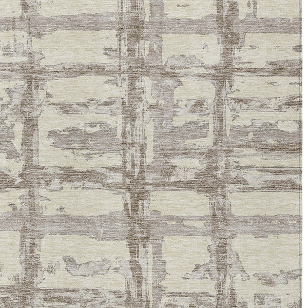 Homeroots 3' Stylish Beige Brown Taupe Striped Washable Area Rug For Indoor And Outdoor Comfort And Charm 5' X 8' Polyester 584465