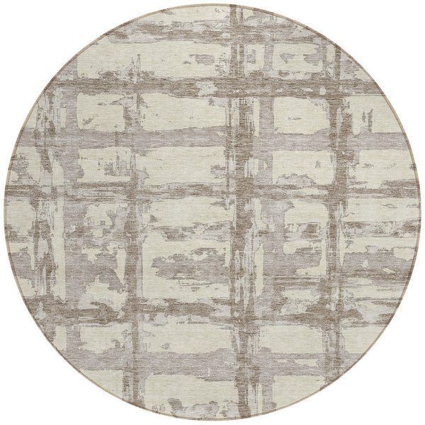 Homeroots 3' Stylish Beige Brown Taupe Striped Washable Area Rug For Indoor And Outdoor Comfort And Charm 8' Round Polyester 584466